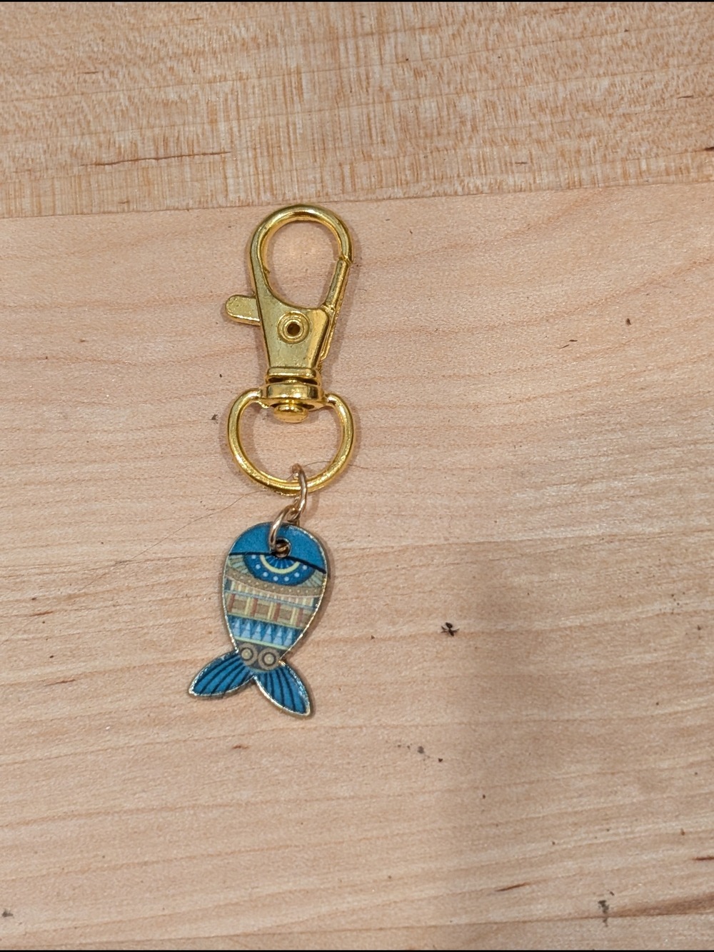 Gold Clip Keychain with Blue Fish Charm